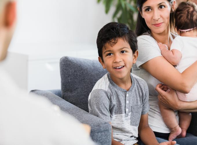 Mom, child, and infant at family counseling